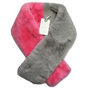 NWT Ted Baker Zeta Color Block Faux Fur Scarf Grey MSRP$135
